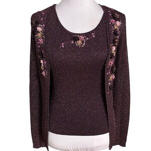 Fillnel Silk Floral Embroidered Cardigan Sweater and Top